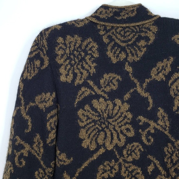 Peruvian Connection Cardigan Sweater Jacket XS Alpaca Asian Floral Black Brown - Picture 8 of 9